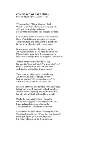 Coming Out of Hard Times — Kay Washington